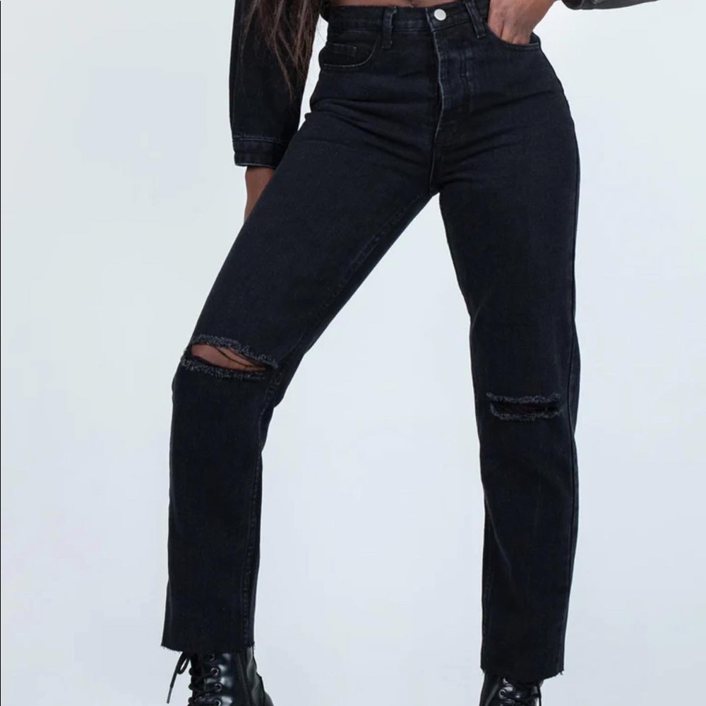 Princess Polly black knee rip jeans